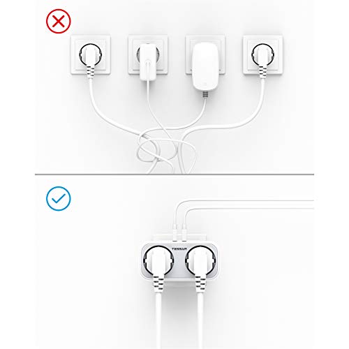 TESSAN Ladron Enchufes USB, 4 en 1 Enchufe Multiple con Doble Enchufe y 2 USB, Ladrones Enchufes Modernos Compatible con Phone, Enchufe Pared Doble con Luz de Recordatorio para el Hogar, Oficina