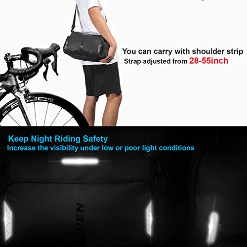 TEUEN Bolsa Manillar Bicicleta Impermeable Bolsa Delantera Bici Montaña con Pantalla Táctil para Movil GPS, 4L Bolsas para Manillar de Bicicleta Carretera con Cubierta de Lluvia y Reflectante (Negro)