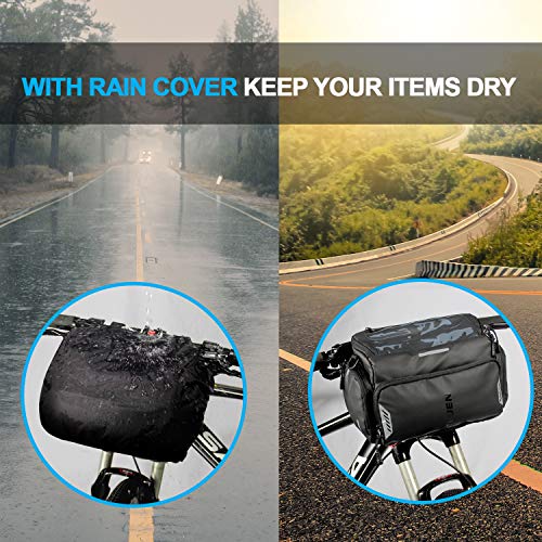 TEUEN Bolsa Manillar Bicicleta Impermeable Bolsa Delantera Bici Montaña con Pantalla Táctil para Movil GPS, 4L Bolsas para Manillar de Bicicleta Carretera con Cubierta de Lluvia y Reflectante (Negro)