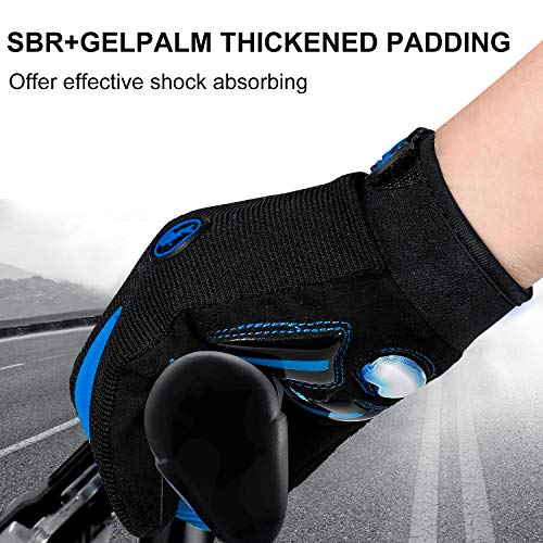 TEUEN Guantes Ciclismo Dedos Largos Guantes MTB con Pantalla Táctil Guantes Bicicleta Montaña para Hombre Mujer Guantes De Ciclismo con Acolchadas De Gel (Azul, S-Pequeño)