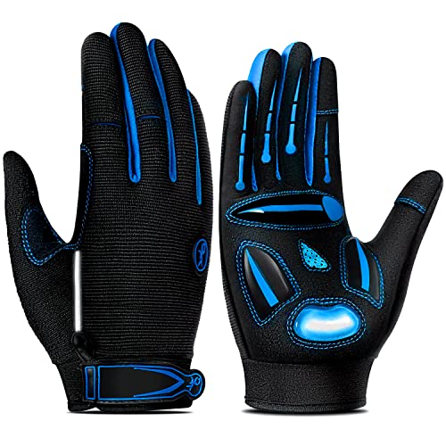 TEUEN Guantes Ciclismo Dedos Largos Guantes MTB con Pantalla Táctil Guantes Bicicleta Montaña para Hombre Mujer Guantes De Ciclismo con Acolchadas De Gel (Azul, S-Pequeño)