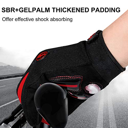 TEUEN Guantes Ciclismo Dedos Largos Guantes MTB con Pantalla Táctil Guantes Bicicleta Montaña para Hombre Mujer Guantes De Ciclismo con Acolchadas De Gel (Rojo, M-Medio)