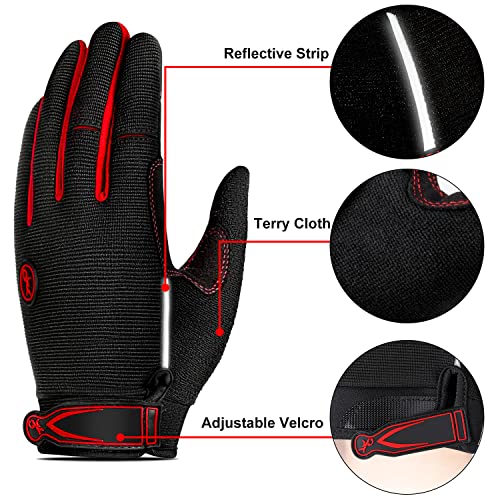 TEUEN Guantes Ciclismo Dedos Largos Guantes MTB con Pantalla Táctil Guantes Bicicleta Montaña para Hombre Mujer Guantes De Ciclismo con Acolchadas De Gel (Rojo, L-Grande)