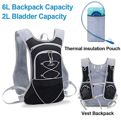 TEUEN Mochila de Hidratación con 2 litros Bolsa de Agua, Mochila Agua Mujer Hombre 6 litros Mochilas Trail Running Ligera para Correr Senderismo o Ciclismo Unisex Adulto (negro2)