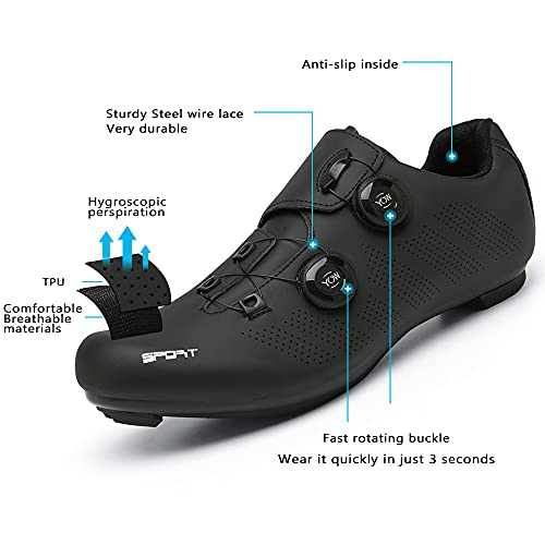 TFNYCT Zapatilla de Ciclismo Hombre Bicicleta Carretera MTB Tacos Respirables Mountain Interior Zapatillas de Ciclismo (Negro 206, Numeric_40)