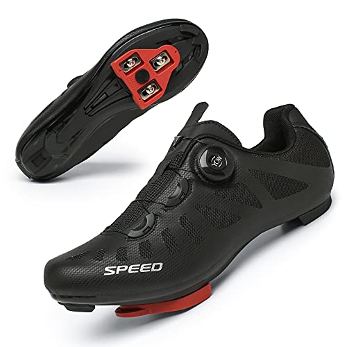 TFNYCT Zapatilla de Ciclismo Hombre Bicicleta Carretera MTB Tacos Respirables Mountain Interior Zapatillas de Ciclismo (Negro, Numeric_43)