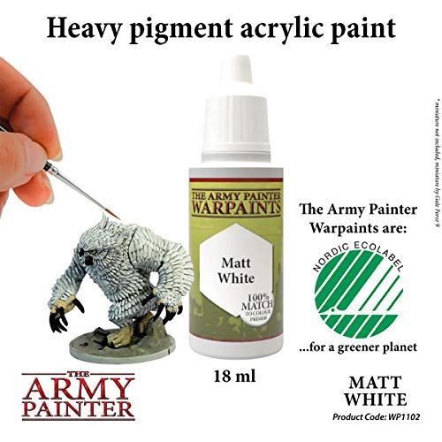 The Army Painter Matt White Warpaint - Pintura Acrílica a Base de Agua, No Tóxica, De Alta Pigmentación, para Pintar Miniaturas