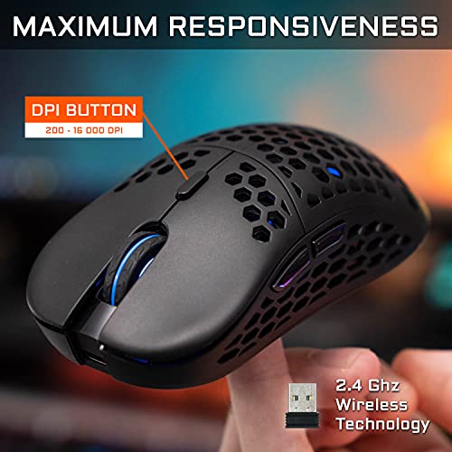 THE G-LAB Kult Beryllium Ratón Inalámbrico Recargable - Mouse Inalámbrico Gaming de Alto Rendimiento 16.000 dpi, Batería de Larga Duración, Retroiluminación RGB, 6 Botones Programables, Ultraligero