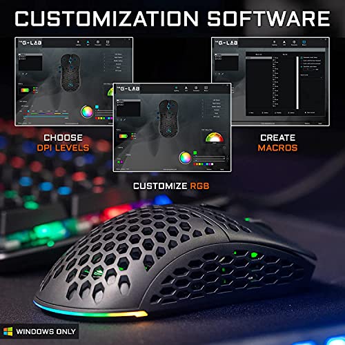 THE G-LAB Kult Beryllium Ratón Inalámbrico Recargable - Mouse Inalámbrico Gaming de Alto Rendimiento 16.000 dpi, Batería de Larga Duración, Retroiluminación RGB, 6 Botones Programables, Ultraligero