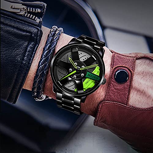 Thomm Hombre Reloj Reloj De Coche Relojes De Malla Rim HUB Esteraoscópico Diseño Estereoscópico Movimiento De Cuarzo Reloj De Pulsera Apariencia Analógica para Hombres (Color : Red)