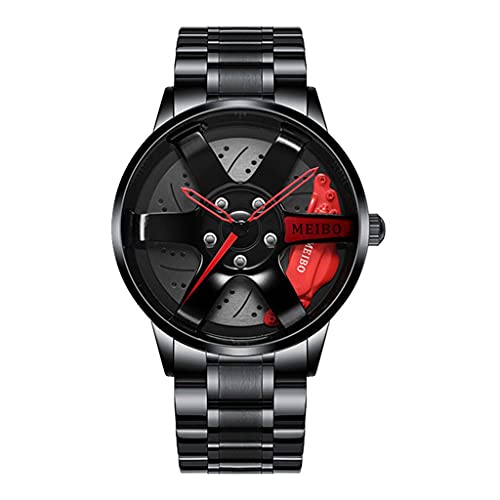 Thomm Hombre Reloj Reloj De Coche Relojes De Malla Rim HUB Esteraoscópico Diseño Estereoscópico Movimiento De Cuarzo Reloj De Pulsera Apariencia Analógica para Hombres (Color : Red)