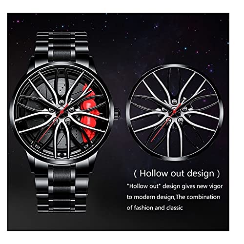 Thomm Relojes Hombres Rueda de Coche Rim Hub Acero Impermeable Fresco 3D Moda Verano Lujoso Relojes de Regalo para Hombre Caja (Color : Red, tamaño : A)