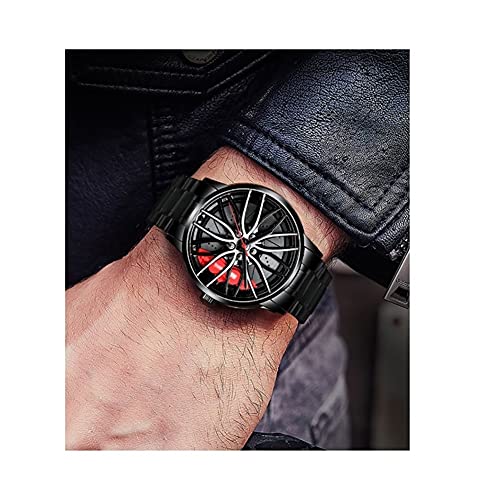 Thomm Relojes Hombres Rueda de Coche Rim Hub Acero Impermeable Fresco 3D Moda Verano Lujoso Relojes de Regalo para Hombre Caja (Color : Red, tamaño : A)