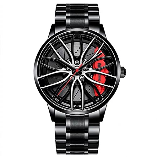 Thomm Relojes Hombres Rueda de Coche Rim Hub Acero Impermeable Fresco 3D Moda Verano Lujoso Relojes de Regalo para Hombre Caja (Color : Red, tamaño : A)