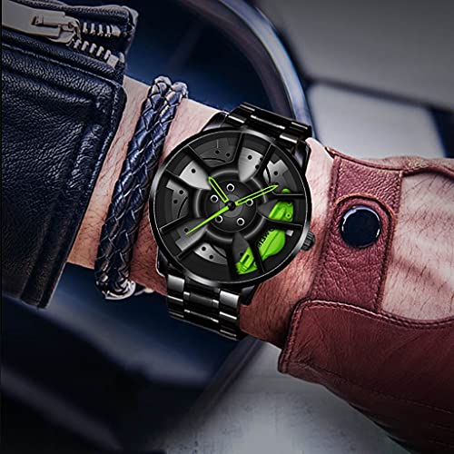 Thomm Relojes para Hombre Rueda De Coche Reloj Deportivo Cubo De Llanta De Malla Diseño De Rueda Estereoscópica Movimiento De Cuarzo Reloj De Pulsera Entusiasta del Coche Analógico para Hombre