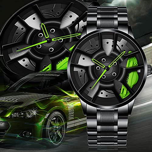 Thomm Relojes para Hombre Rueda De Coche Reloj Deportivo Cubo De Llanta De Malla Diseño De Rueda Estereoscópica Movimiento De Cuarzo Reloj De Pulsera Entusiasta del Coche Analógico para Hombre