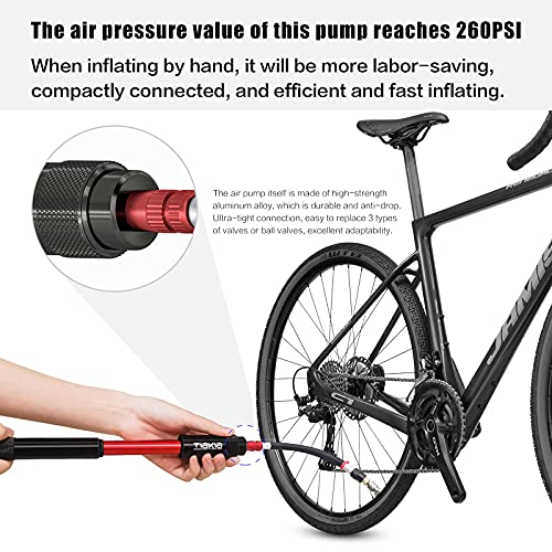 Tiakia Bomba de Aire para Bicicleta de Montaña es Adecuada para Válvulas Presta & Schrader & Dunlop, la Mini Bomba de Aire de Alta Presión se Puede Usar para Motocicletas