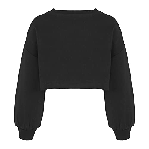 TiaoBug Sudadera de Deportivo sin Capucha para Niña Crop Top Camiseta de Manga Larga de Algodón Primavera Otoño Ropa de Baile Callejero Hiphop 3-18 Años Negro 11-12 años