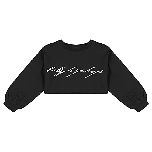 TiaoBug Sudadera de Deportivo sin Capucha para Niña Crop Top Camiseta de Manga Larga de Algodón Primavera Otoño Ropa de Baile Callejero Hiphop 3-18 Años Negro 11-12 años