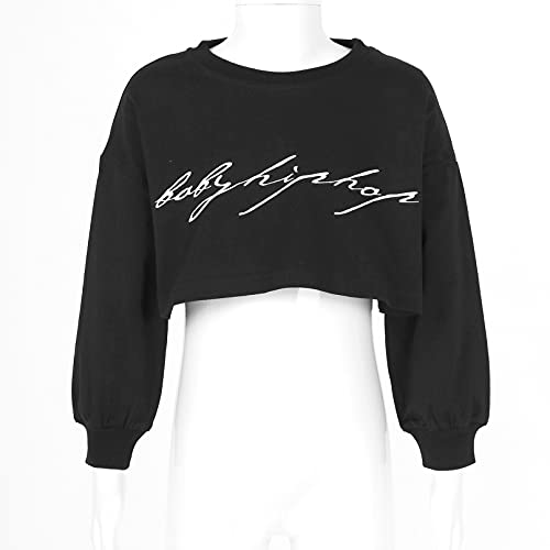 TiaoBug Sudadera de Deportivo sin Capucha para Niña Crop Top Camiseta de Manga Larga de Algodón Primavera Otoño Ropa de Baile Callejero Hiphop 3-18 Años Negro 11-12 años