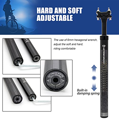 Tija Sillin Amortiguador Bicicleta, Tija con Suspension MTB Diámetro 27.2mm /30.9mm / 31.6mm, Longitud 400mm Tija Para Sillin Muelle Aluminio, Adecuado para carretera, BMX y MTB Bicicletas