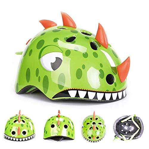 TITST Casco para niños, Edad 2-13 años, Cascos de Dinosaurio 3D de Animales de Dibujos Animados, Ajustable Juventud Niños Niñas Equipo de protección Multideporte 19"-23" LUOWAN Green-S