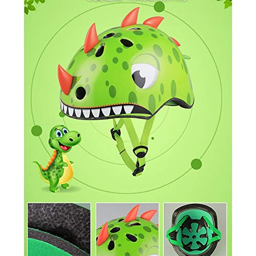 TITST Casco para niños, Edad 2-13 años, Cascos de Dinosaurio 3D de Animales de Dibujos Animados, Ajustable Juventud Niños Niñas Equipo de protección Multideporte 19"-23" LUOWAN Green-S