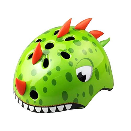 TITST Casco para niños, Edad 2-13 años, Cascos de Dinosaurio 3D de Animales de Dibujos Animados, Ajustable Juventud Niños Niñas Equipo de protección Multideporte 19"-23" LUOWAN Green-S