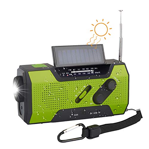 TKOOFN Radio de Emergencia Manivela FM Am, Generacion Solar Portátil Multifunción Al Aire Libre Novedad Radio con 2000mAh como Power Bank/Lámpara de Lectura de 4 Leds/Linterna LED/Alarma SOS