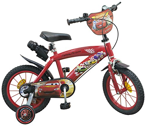 TOIMS Cars - Bicicleta Infantil para niño, Color Rojo, tamaño 16 Pulgadas