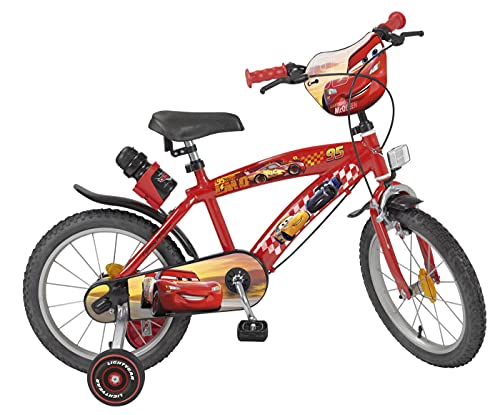 TOIMS Cars - Bicicleta Infantil para niño, Color Rojo, tamaño 16 Pulgadas