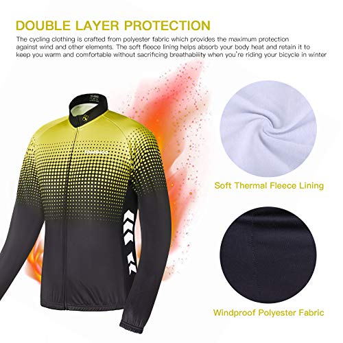 TOM SHOO Chaqueta Ciclismo Hombre Invierno, Maillot Ciclismo Hombre, Traje Ciclismo Manga Larga de Lana Térmico con 3D Acolchado Forro para Ciclismo Deportes y al Aire Libre