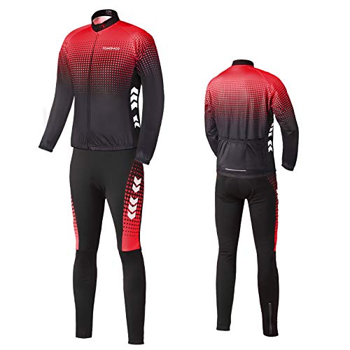 TOM SHOO Chaqueta Ciclismo Hombre Invierno, Maillot Ciclismo Hombre, Traje Ciclismo Manga Larga de Lana Térmico con 3D Acolchado Forro para Ciclismo Deportes y al Aire Libre