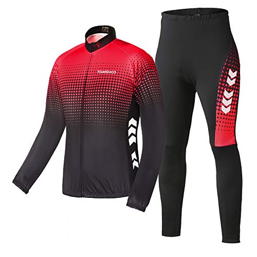 TOM SHOO Chaqueta Ciclismo Hombre Invierno, Maillot Ciclismo Hombre, Traje Ciclismo Manga Larga de Lana Térmico con 3D Acolchado Forro para Ciclismo Deportes y al Aire Libre