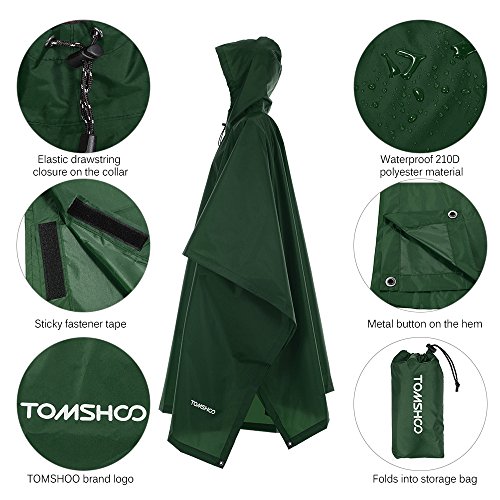 TOM SHOO Poncho de Lluvia con Capucha Chubasquero Impermeable Ligero Multifuncional como Toldo Manta Estera de Camping para Senderismo Ciclismo Unisex