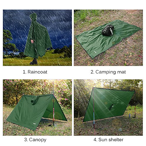 TOM SHOO Poncho de Lluvia con Capucha Chubasquero Impermeable Ligero Multifuncional como Toldo Manta Estera de Camping para Senderismo Ciclismo Unisex