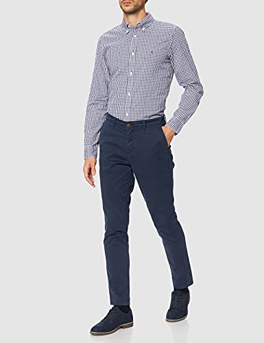 Tommy Hilfiger Camisa Fina de Cuadros Suave y Natural, Carbon Navy/White, L para Hombre