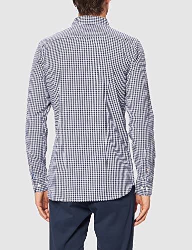 Tommy Hilfiger Camisa Fina de Cuadros Suave y Natural, Carbon Navy/White, L para Hombre