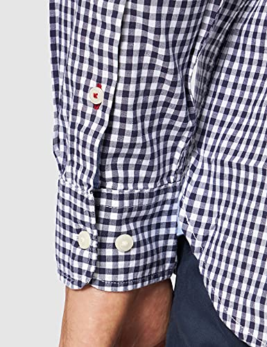 Tommy Hilfiger Camisa Fina de Cuadros Suave y Natural, Carbon Navy/White, L para Hombre