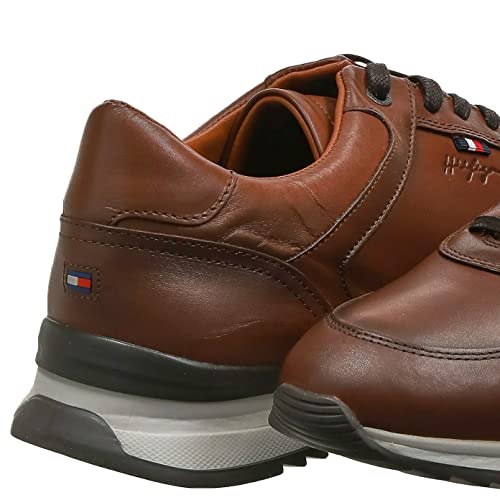 Tommy Hilfiger FM03731GVI Runner Craft Leather Cognac Zapatillas Deportivas- Bambas Hombre, 45 EU