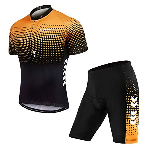 TOMSH00 Conjunto de Maillot de Ciclismo con Almohadilla de Asiento 3D, Ropa de Ciclismo de Manga Corta Elástica, Transpirable y de Secado Rápido Hombres Mujeres para Ciclismo MTB, Jogging, Senderismo