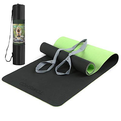 TOMSHOO+ Esterilla de Gimnasia Antideslizante Doble Color, Esterilla de Entrenamiento de Yoga TPE, Esterilla de Fitness sin Ftalatos y Correa para el Hombro para Yoga, Pilates, Gimnasia 183x61x0.6cm