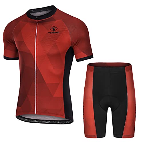 TOMSHOO Ropa de Ciclismo MTB, Traje Ciclismo Hombre, Maillots de Ciclismo Verano, Manga Corta y Pantalones Cortos con 3D Gel Acolchados para Bicicleta MTB Deportes