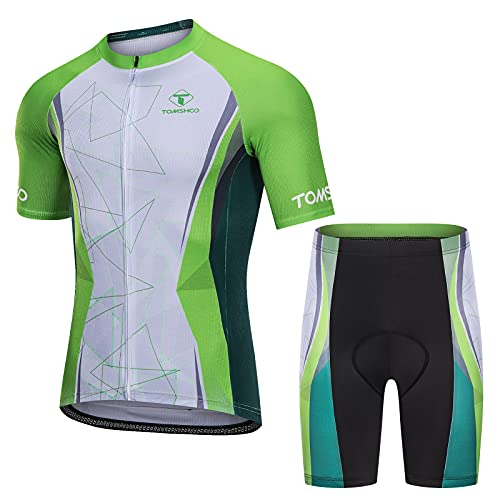 TOMSHOO Ropa de Ciclismo MTB, Traje Ciclismo Hombre, Maillots de Ciclismo Verano, Manga Corta y Pantalones Cortos con 6D Gel Acolchados para Bicicleta MTB Deportes