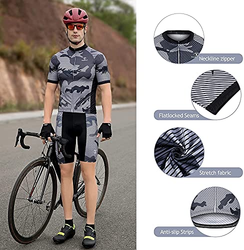 TOMSHOO Ropa de Ciclismo MTB, Traje Ciclismo Hombre, Maillots de Ciclismo Verano, Manga Corta y Pantalones Cortos con 8D Gel Acolchados para Bicicleta MTB Deportes