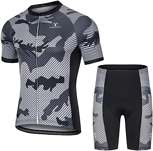 TOMSHOO Ropa de Ciclismo MTB, Traje Ciclismo Hombre, Maillots de Ciclismo Verano, Manga Corta y Pantalones Cortos con 9D Gel Acolchados para Bicicleta MTB Deportes