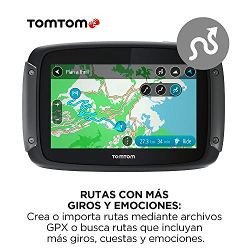 TomTom Rider 500 - GPS para motocicletas, 4.3 pulgadas con carreteras montañosas, actualizaciones mediante Wi-Fi, compatible Siri y Google Now, Traffic y Radares de tráfico, 49 mapas