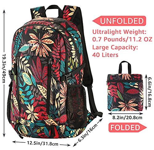 Tomule Mochila Trekking Senderismo Impermeabile Deporte Montana Bicicleta Playa Portatil Plegable Bolsa Viaje Accesorios Trabajo Hombre Trail Mujer Regalo Para Gimnasio Infantil 40L Rojo Floral