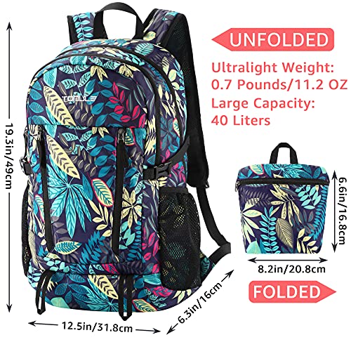 Tomule Mochila Trekking Senderismo Impermeabile Deporte Montana Bicicleta Playa Portatil Plegable Bolsa Viaje Accesorios Trabajo Hombre Trail Mujer Regalo Para Gimnasio Infantil 40L Azul Floral