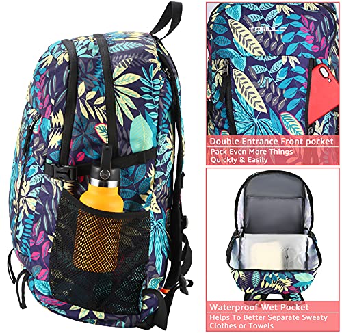 Tomule Mochila Trekking Senderismo Impermeabile Deporte Montana Bicicleta Playa Portatil Plegable Bolsa Viaje Accesorios Trabajo Hombre Trail Mujer Regalo Para Gimnasio Infantil 40L Azul Floral